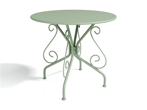 Table de jardin D.80 cm en métal façon fer forgé - Vert amande - GUERMANTES de MYLIA