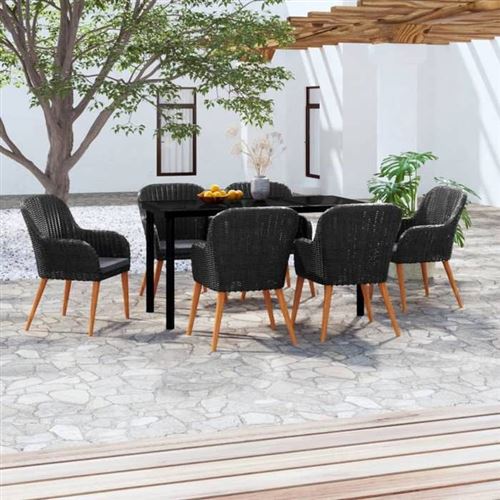 Non Communiqué Noir Vidaxl Ensemble De Salle À Manger De Jardin Avec Coussins 7 Pcs Mobilier À Dîner Table Et Chaises De Repas Meubles 3099508