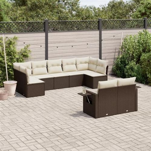 VIDAXL  Salon De Jardin Avec Coussins 9 Pcs Marron R&eacute;sine Tress&eacute;e