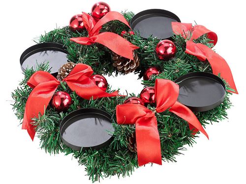 Couronne Métallique Noir Mat 27cm Avec 2 Verres Rouges Pour Bougie - Legler