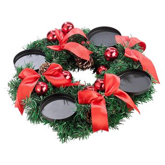 Couronne De L'Avent Avec Ornements Rouges & 4 Bougies à LED