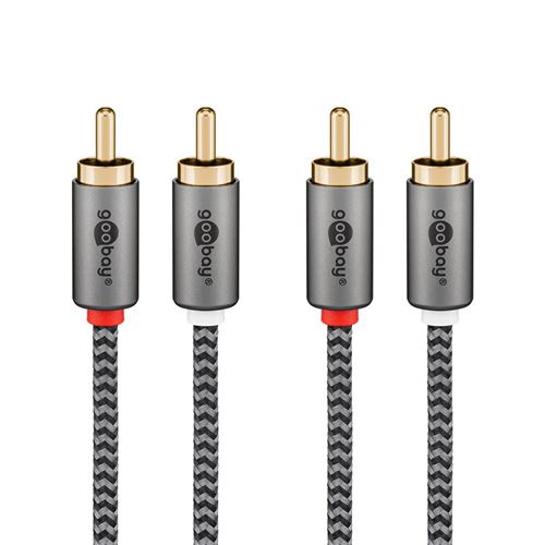 Non Communiqué Noir Goobay Câble Audio 2 Rca Mâles Gold Nylon Tressé 2M