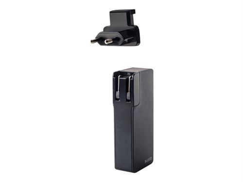 Leitz Complete USB Travel Wall Charger and Power Bank 3000 - Banque d'alimentation/adaptateur secteur - Li-pol - 3000 mAh - 10.5 Watt - 2.1 A (USB) - noir