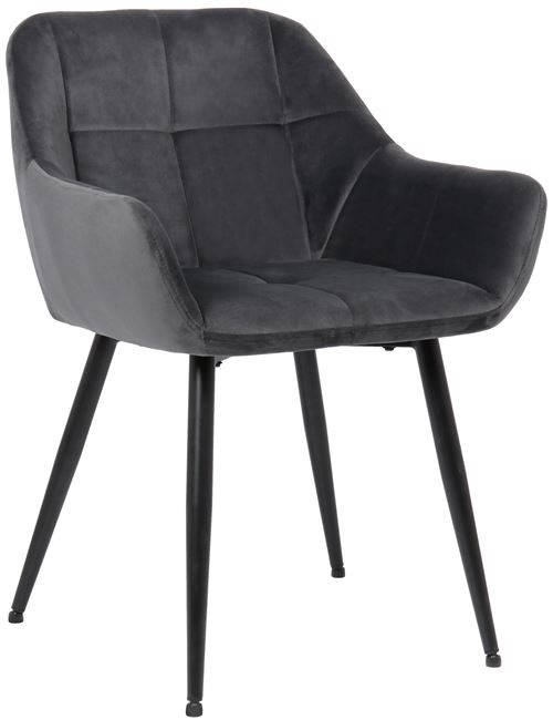 Chaise de salle à manger Emia en Velours avec Piètement en Métal noir , Gris/Velours