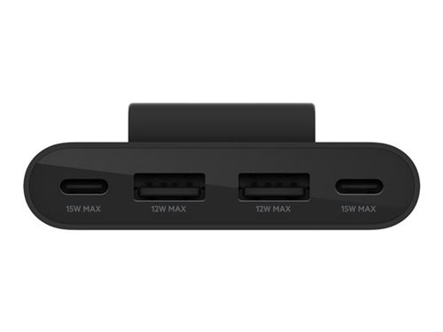 Hub Belkin BoostCharge 4 ports 2 USB-C et 2 USB-A avec câble de 2 m Noir