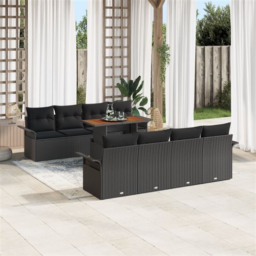 Non Communiqué Noir Ensemble De Canapé De Jardin 9 Pièces Avec Coussins Poly Rattan, Canapé De Jardin 2 Places Avec Rangement & Coussins