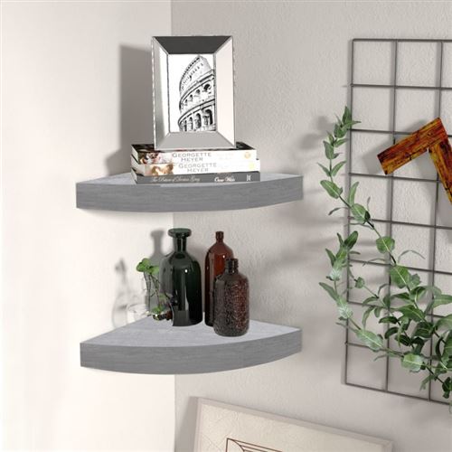 Vidaxl Gris Étagères D'angle Murales 2 Pcs Béton - Image 3
