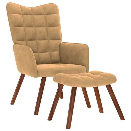 Vidaxl Marron Relaxstoel Met Voetenbank Velours - Image 2