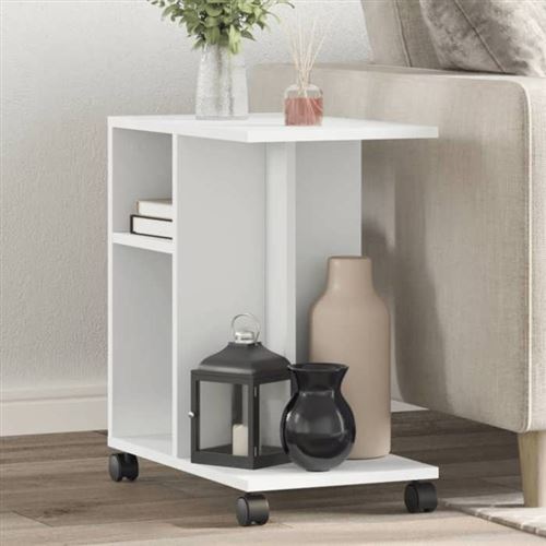 VIDAXL - Table d'appoint - Mobile avec roulettes - Blanc - 50x30x55 cm - Image 2