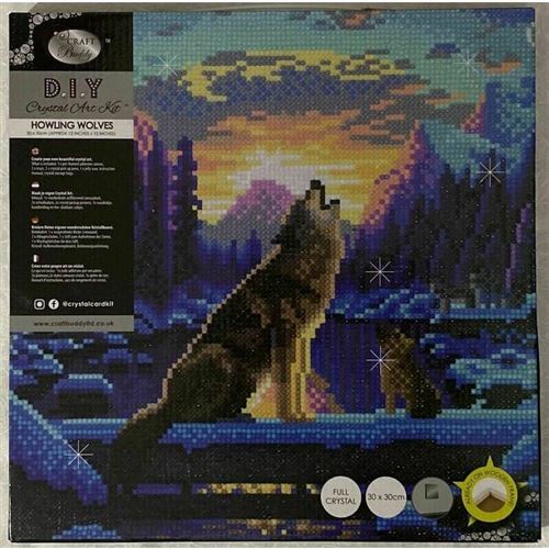 Tableau broderie diamant - loup cr&eacute;puscule 30 x 30 cm CAKA67