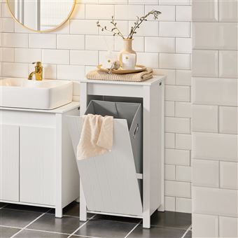 SoBuy BZR100-W Armoire à Linge, Corbeille à Linge, Meuble Bas de Salle de Bain, Meuble de - 1