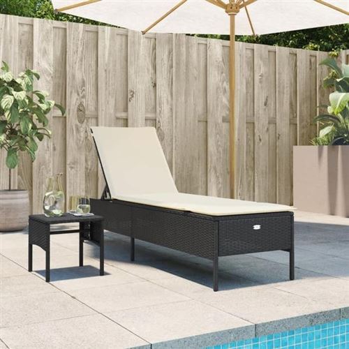 Non Communiqué Noir Vidaxl Chaise Longue Avec Table Et Coussin Résine Tressée, Transat, Lit De Repos De Jardin, Meuble D'extérieur, Chaise 4002728