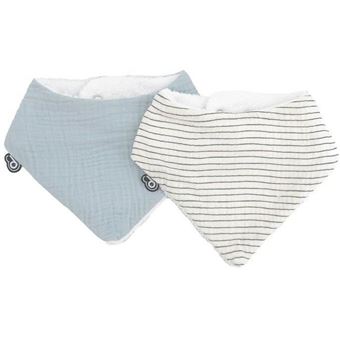 Lot de 2 bavoirs bandana - TU - Mousseline - Bleu Vintage Rayures - 1