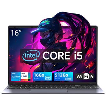 PC Portable 16" Full HD - Intel Core i5-8210Y (jusqu'à 3,6GHz) - 16Go RAM - SSD 512Go - RJ45, WiFi5 - Windows 11 Pro - Portable - 1