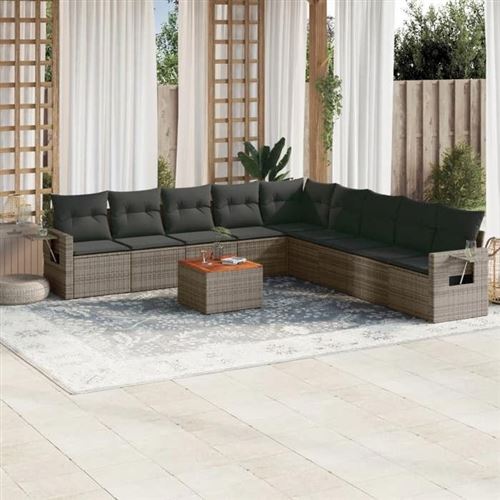 Non Communiqué Gris Vidaxl Salon De Jardin Modulable - Lot De 10 Pièces - 9 Personnes - Rotin - Table Pliante