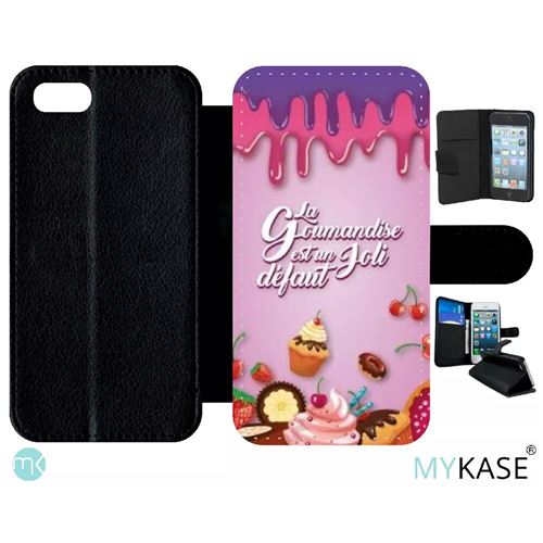 Etui My-Kase pour iPhone Se 2020 - la gourmandise est un joli defaut fond rose 01 - Simili-cuir Noir