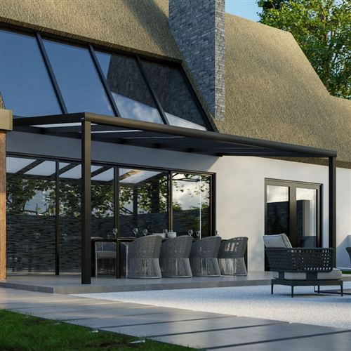 Pratt & Söhne Auvent de terrasse en aluminium 606x357x285cm - Pavillon avec plaques en polycarbonate Opale - Pergola Véranda - Gris