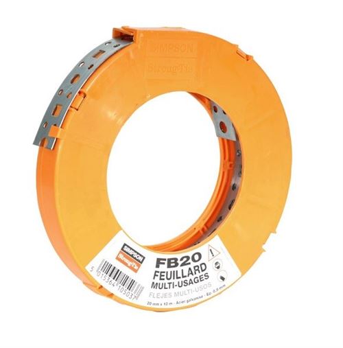 Feuillard perforé acier SIMPSON - 20mmx10Mxép.09mm - FB20