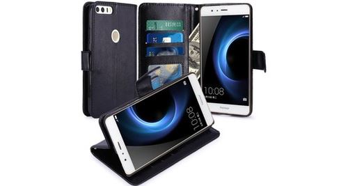 Huawei honor 8 housse coque etui de luxe portefeuille porte carte et billet type portefeuille noir