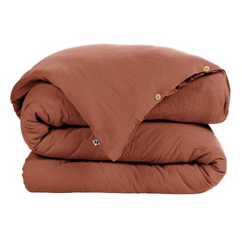 Housse De Couette Gaze De Coton Bio 140x0 Cm 1 Personne Terracotta Achat Prix Fnac