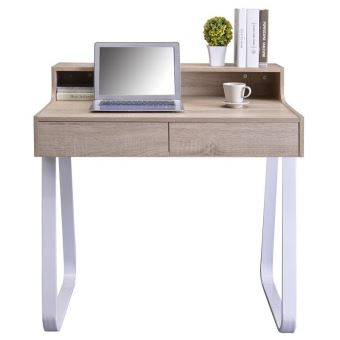 Petit Bureau Informatique En Bois Coloris Hetre Et Metal Blanc Avec Tiroirs Achat Prix Fnac
