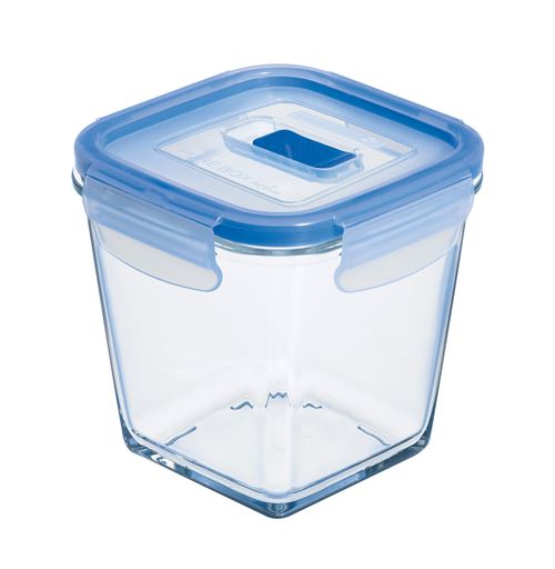 LUMINARC Boite carrée Pure box active 75 cl transparent + couvercle transparent et bleu