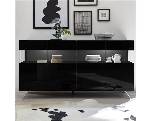 Bahut lumineux 4 portes design noir laqué PALERMO 6