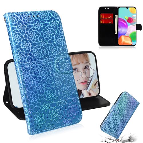 Etui en PU motif de fleurs avec support bleu pour votre Samsung Galaxy A41 (Global Version)