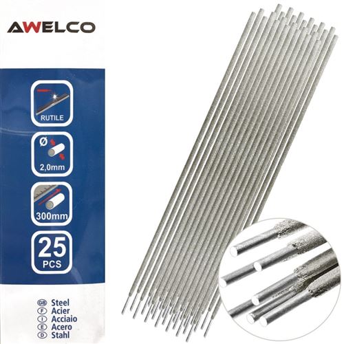 Etui de 25 Electrodes soudage Acier 2 x 300 mm Baguette enrobée soudure à l'arc toutes positions Awelco