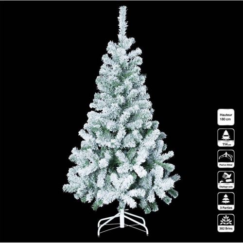 Sapin 180 cm floqué blanc avec pied
