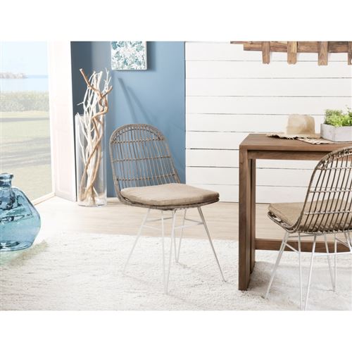 Lot de 2 chaises urban rotin/kubu et métal blanc BRISBANE