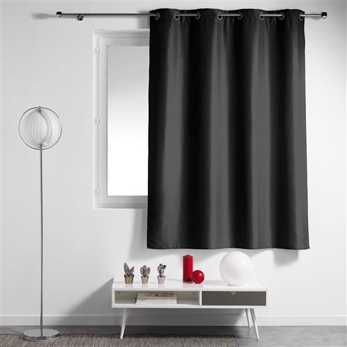 Rideau a oeillets metal 140 x 180 cm polyester uni essentiel Noir