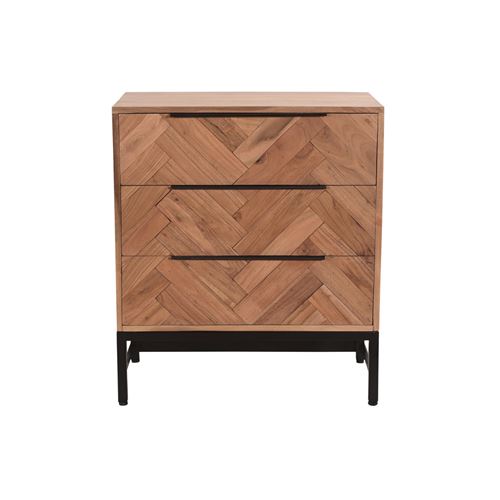 Commode 3 tiroirs en acacia massif et métal noir STICK