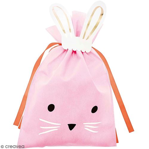 Grand Sac Cadeau en tissu Rose - Lapin - 30 x 45 cm