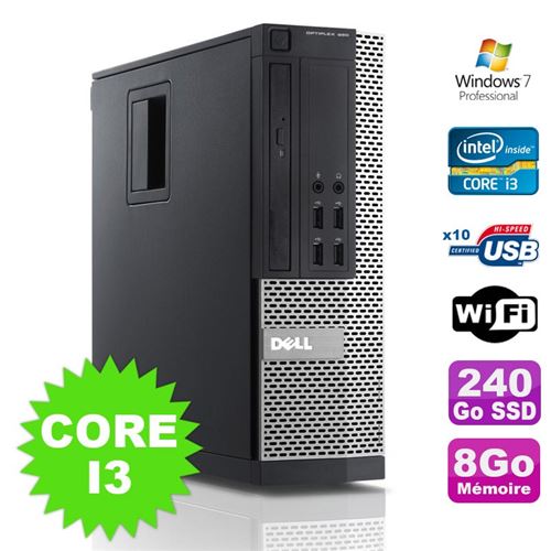 Pc dell optiplex 990 sff i3-2120 3.3ghz 8go disque 240go ssd dvd wifi w7