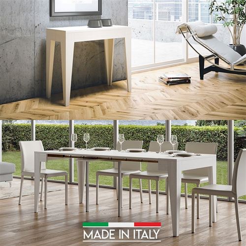 Table Console extensible Isotta Bois - Blanc frêne - 3 Rallonges