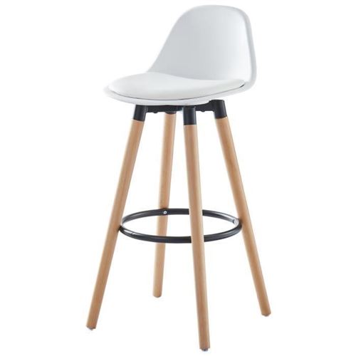 Générique Brit Tabouret de Bar en Bois hetre Massif - revetement Simili Blanc - scandinave - Assise Hauteur 70.5 cm