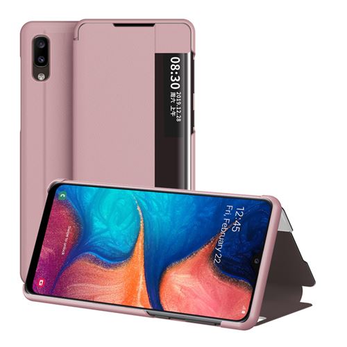 Étui Portefeuille pour Samsung Galaxy A20e en Cuir à Rabat Antichoc avec Fenêtre d’affichage intelligente - Rose