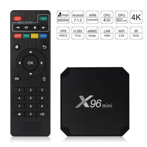 17€01 sur X96 Mini Smart TV Android 7.1 Box 2 Go 16 Go 4K S905W Quad Core  WiFi 3D HD Média - Passerelle multimédia - Achat & prix
