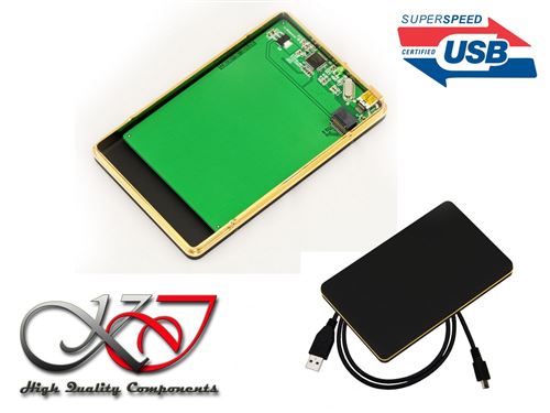 Boitier Aluminium NOIR MAT Pour Disque Dur ULTRASLIM Liaison USB 3.0 - Avec Accessoires