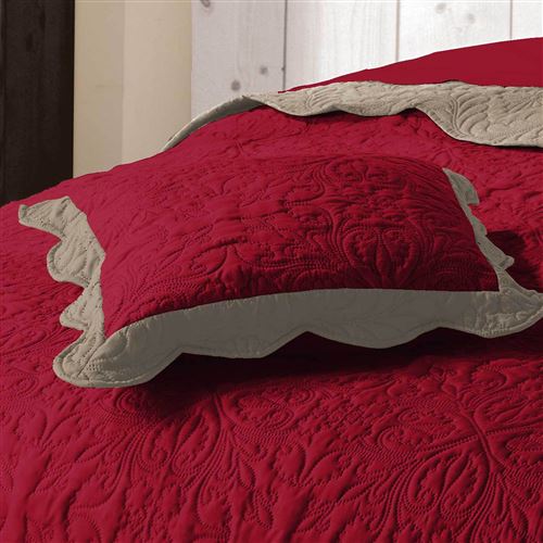 Housse de coussin +encart 45 x 45 cm microfibre bicolore emma Rouge/Taupe