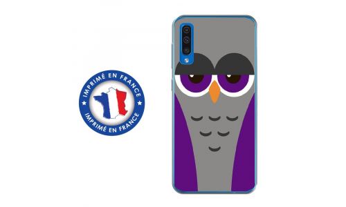 Coque souple pour Samsung Galaxy A50 avec impression Motifs chouette endormie mauve et grise