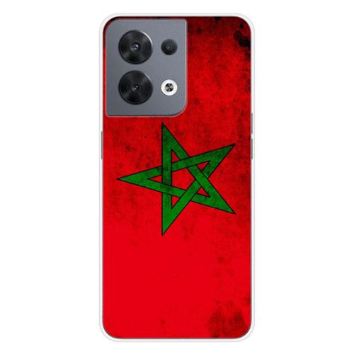 Coque en silicone imprimée compatible Oppo Reno 8 5G Drapeau Maroc