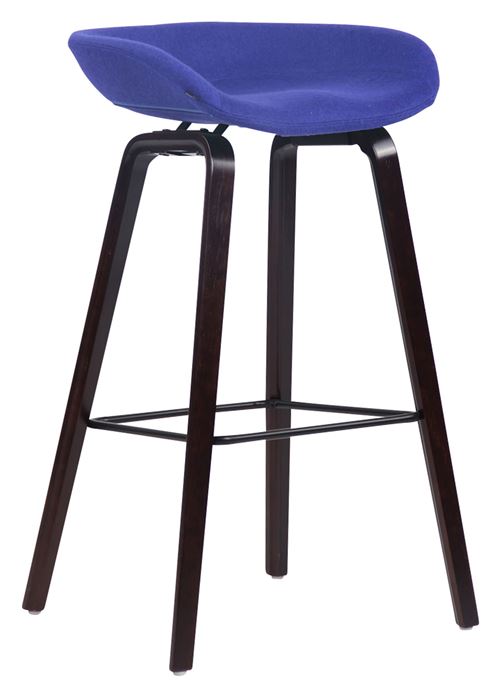 Tabouret de bar Anaheim en feutrine à 4 pieds , Bleu/Bois de chêne Noyer
