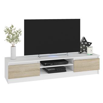 ROBIN | Meuble bas TV contemporain salon/séjour 160x33x40cm | 2 niches + 2 portes | Rangement ...