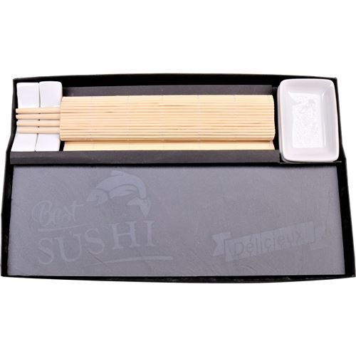 Set à sushi - Baguettes et plateau - Noir