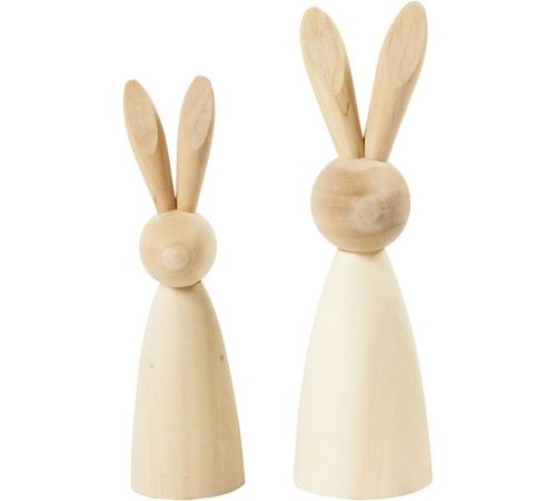 Lapins en bois - 14 cm et 12 cm - 2 pcs