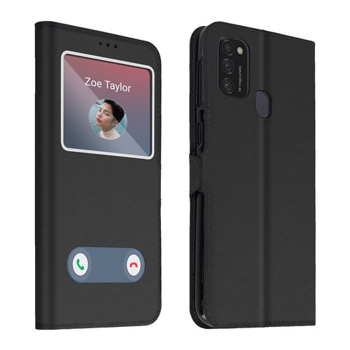 Avizar Housse pour Samsung Galaxy M31 / M21 / M30s Protection intégrale Double Fenêtre Support Vidéo Noir