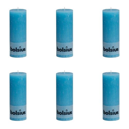 Bolsius Bougie 6 pcs Pilier rustique 190 x 68 mm Bleu