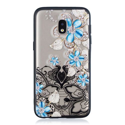 Coque en TPU combo motif dentelle fleur bleue pour votre Samsung Galaxy J2 Core